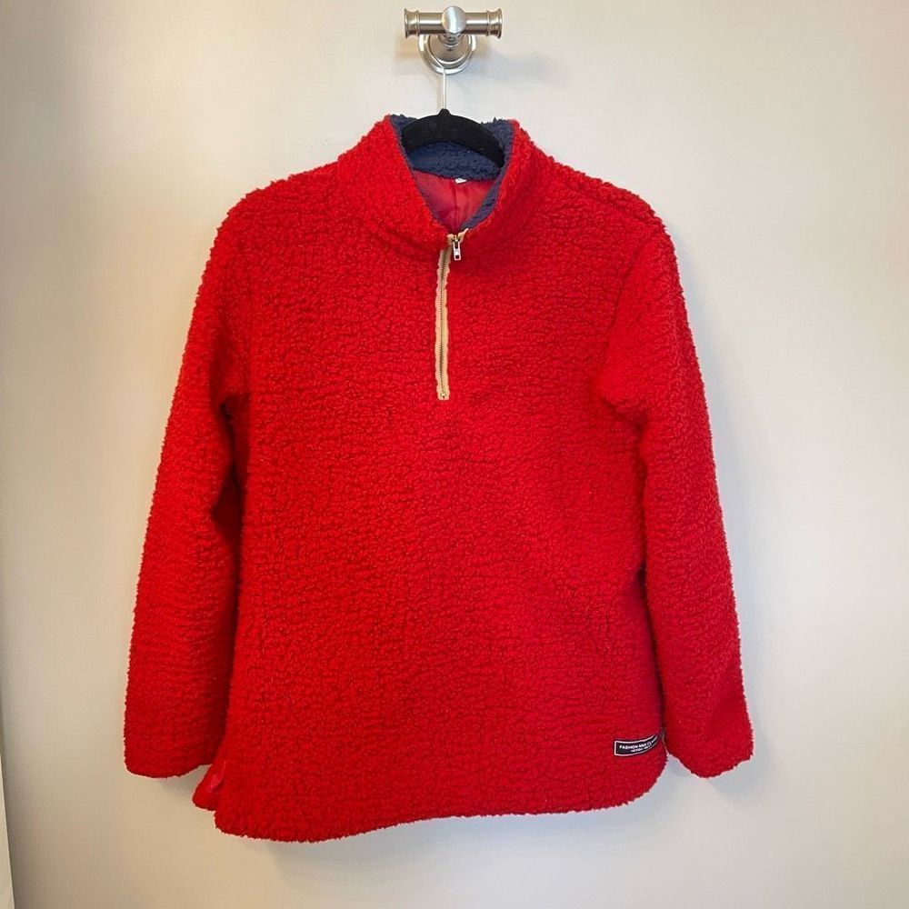 Red Sherpa Pullover Zip Sz M